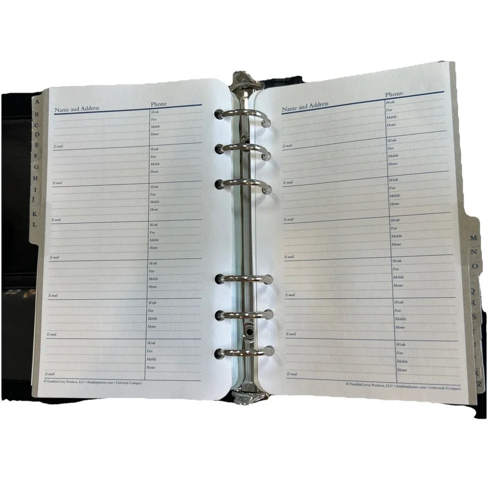 Franklin Covey Original Green 6 Ring Planner / Address Book 2010/11 Black Fabric